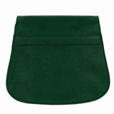Green leather bag with 'Leathry' branding on a white background