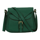 Green leather bag with a strap on a white background