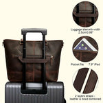 Brown leather luggage sleeve with features highlighted on a white background